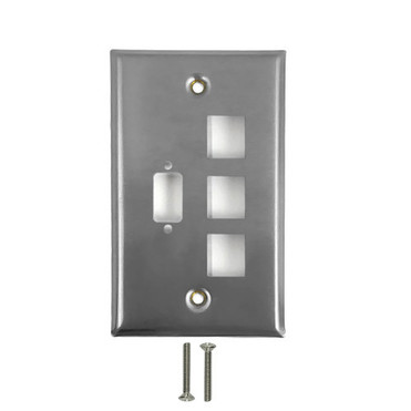 1-Port DB9 size cutout  3 x Keystone Stainless Steel Wall Plate FN-WP-102-SS