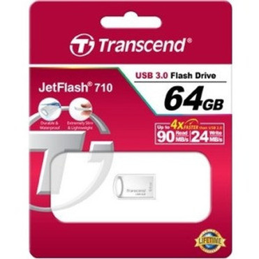 Transcend JetFlash 710 USB 30 Flash Drive - 64 GB - USB 30 - Silver - Ergonomic Dust Resistant Shock Resistant Water Resistant TS64GJF710S