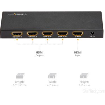 StarTechcom HDMI Splitter - 4-Port - 4K 60Hz - HDMI Splitter 1 In 4 Out - 4 Way HDMI Splitter - HDMI Port Splitter ST124HD202 - 20 ST124HD202