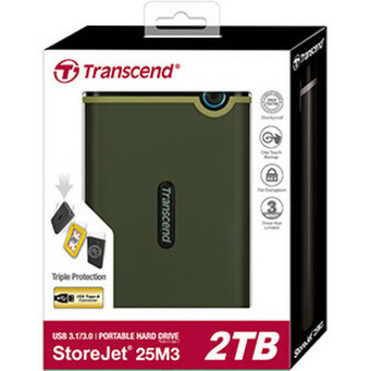Transcend StoreJet 25M3 TS-2TSJ25M3S 2 TB Portable Hard Drive - 25 External - Iron Gray - USB 31 - 256-bit Encryption Standard - 3 TS2TSJ25M3S