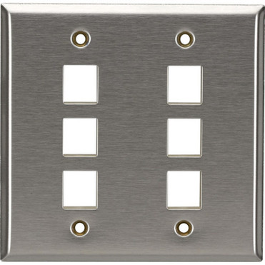 Black Box Keystone Wallplate - Stainless Steel Double-Gang 6-Port - 6 x Total Number of Sockets - 2-gang - Stainless Steel - TAA WP375