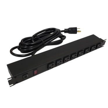 Hammond 19 inch 8 Outlet Horizontal Rack Mount Power Strip - 6ft Cord L5-20P Plug 5-20R Front Receptacles