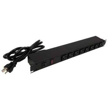 Hammond 19 inch 8 Outlet Horizontal Rack Mount Power Strip - 6ft Cord 5-20P Plug 5-20R Front Receptacles