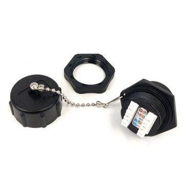 Cat5e RJ45 Female to 110 Punch Down Shielded Bulkhead Coupler - Waterproof IP68 Rated - Black