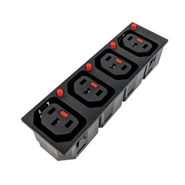C13 Locking Receptacle - 4 Tier - 63mm Terminal 15mm Panel Thickness - Black IEC-Lock Part  PA135015BK4