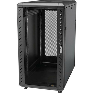 StarTechcom 18U 19 Server Rack Cabinet - 4 Post Adjustable Depth 6-32 Locking Knock Down Enclosure - Mobile wGlass Door  - 18U RK1836BKF
