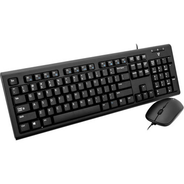 V7 Wired Keyboard and Mouse Combo - USB Cable - English US - Black - USB Cable Mouse - Optical - 1600 dpi - 3 Button - Black - Key CKU200US