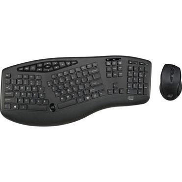 Adesso TruForm Wireless Ergonomic Keyboard And Optical Mouse - USB Membrane Wireless RF 240 GHz Keyboard - 104 Key - English US - - WKB-1600CB