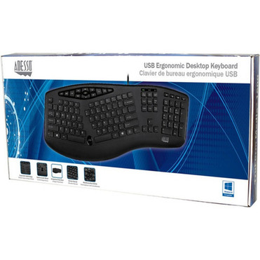 Adesso TruForm Ergonomic Desktop Keyboard - Cable Connectivity - USB Interface - 104 Key Home Back Forward Search Email Sleep - AKB-160UB