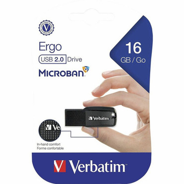 Verbatim 16GB Ergo USB Flash Drive - Black - 16 GB - USB 20 - Black - Lifetime Warranty 70875