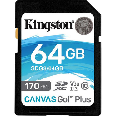 Kingston Canvas Go Plus 64 GB Class 10UHS-I U3 SDXC - 170 MBs Read - 70 MBs Write SDG364GB