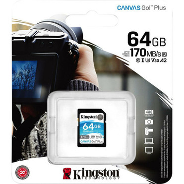 Kingston Canvas Go Plus 64 GB Class 10UHS-I U3 SDXC - 170 MBs Read - 70 MBs Write SDG364GB