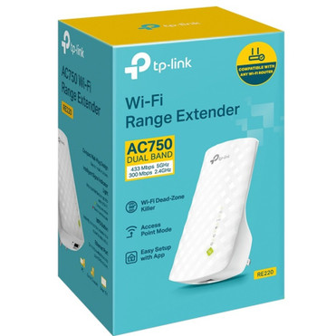 TP-Link RE220 Dual Band IEEE 802.11ac 750 Mbit/s Wireless Range Extender - 2.40 GHz, 5 GHz - Internal - 1 x Network (RJ-45) - Fast - W (RE220)