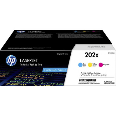 HP 202X (CF500XM) Toner Cartridge - Cyan, Magenta, Yellow - Laser - High Yield - 2500 Pages Cyan, 2500 Pages Magenta, 2500 Pages - 3 / (CF500XM) CF500XM Toner Cartridges physical HP Fleet Network Canada