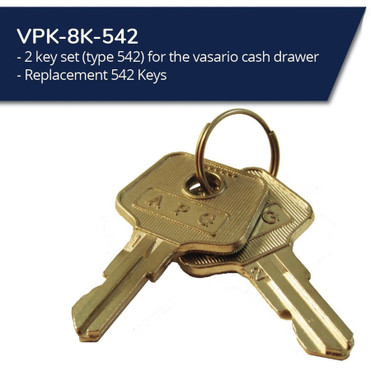 APG Vasario Series Cash Drawer Replacement Key| for 542 Code Locks | Set of 2 | - 2 / Set (VPK-8K-542)