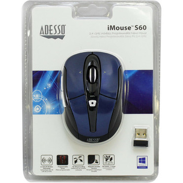 Adesso iMouse S60L - 24 GHz Wireless Programmable Nano Mouse - Optical - Wireless - Radio Frequency - 240 GHz - Blue - USB - 1600 - IMOUSE S60L
