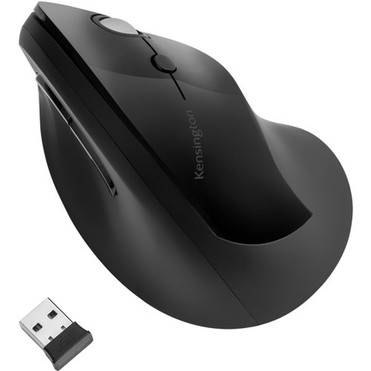 Kensington Pro Fit Ergo Vertical Wireless Mouse - Wireless - Radio Frequency - Black - 1 Pack - USB - 1600 dpi - Scroll Wheel - 6 K75501WW