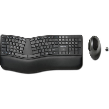 Kensington Pro Fit Ergo Wireless Keyboard and Mouse-Black - USB Wireless BluetoothRF 40 240 GHz Keyboard - Black - USB Wireless - 5 K75406US