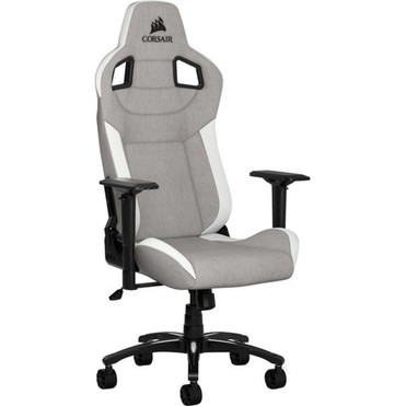 Corsair T3 RUSH Gaming Chair - GrayWhite - For Gaming - Fabric Nylon Metal Polyurethane Foam Memory Foam - Gray White CF-9010030-WW