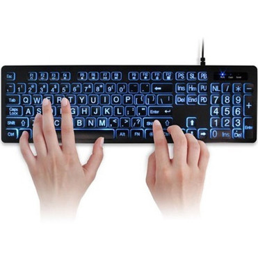 Aluratek Large Print Tri-color LED Backlight Illuminated Keyboard - Cable Connectivity - USB Interface - LED Multimedia Email Home - AKBLED01FS