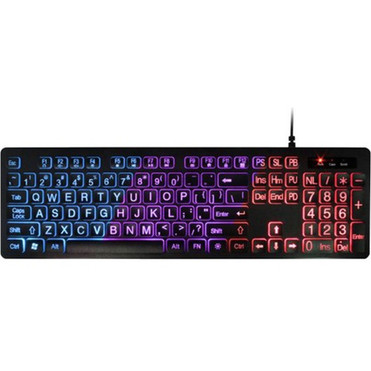 Aluratek Large Print Tri-color LED Backlight Illuminated Keyboard - Cable Connectivity - USB Interface - LED Multimedia Email Home - AKBLED01FS