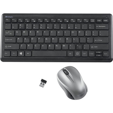 Verbatim Silent Wireless Compact Keyboard and Mouse - Wireless RF 240 GHz Keyboard - Wireless RF Mouse - Blue LED - 1600 dpi - with - 70739