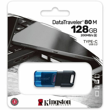 Kingston DataTraveler 80 M 128GB USB 32 Gen 1 Type C Flash Drive - 128 GB - USB 32 Gen 1 Type C - 200 MBs Read Speed - 5 Year DT80M128GBCR
