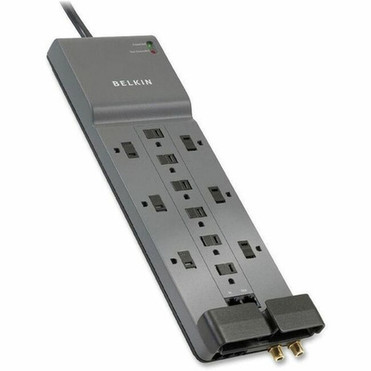 Belkin 12-Outlet HomeOffice Surge Protector wPhoneEthernetCoax Protection - 10 foot Cable - Black - 3996 Joules - 12 x AC Power - BE112234-10