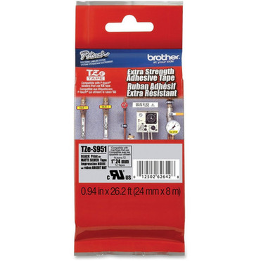 Brother TZeS951 Black on Matte Silver Label Tape - 1516 Width - Permanent Adhesive - Thermal Transfer - Matte Silver TZES951