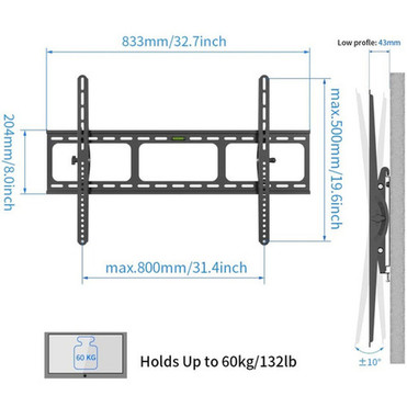 Amer Mounts Wall Mount for Flat Panel Display Monitor - 1 Displays Supported - 100 Screen Support - 60 kg Load Capacity - 800 x BIGASSMOUNT60T