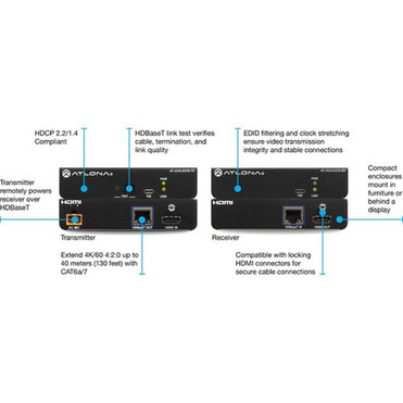 Atlona Avance 4KUHD HDMI Extender Kit with Remote Power - 2 Input Device - 2 Output Device - 230 ft 70104 mm Range - 2 x Network - AT-AVA-EX70-KIT
