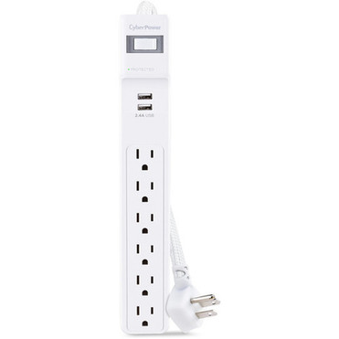 CyberPower Home Office P606URC2 6-Outlet Surge SuppressorProtector - 6 x NEMA 5-15R 2 x USB - 500 J - 120 V AC Input - AudioVideo - P606URC2