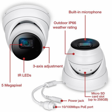 TRENDnet TV-IP1515PI 5 Megapixel IndoorOutdoor Network Camera - Color - Dome - White - TAA Compliant - 9843 ft 30 m Infrared Night TV-IP1515PI