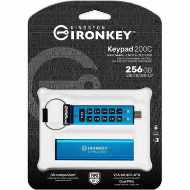 IronKey Keypad 200 256GB USB 32 Gen 1 Type C Flash Drive - 256 GB - USB 32 Gen 1 Type C - 280 MBs Read Speed - 200 MBs Write - IKKP200C256GB