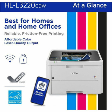 Brother HL-L3220CDW Desktop Wireless Laser Printer - Color - 19 ppm Mono  19 ppm Color - 2400 x 600 dpi class - Automatic Duplex - - HLL3220CDW