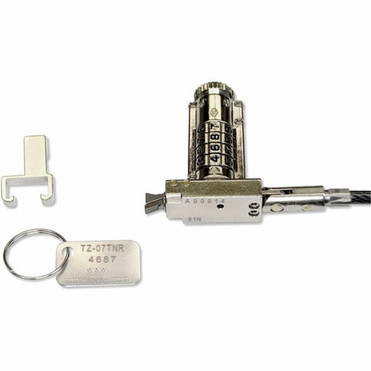 Noble TZ07TNR Compact Combination Wedge Lock Non Resettable - Non-Resettable - Combination Lock - Silver - Stainless Steel PVC Coated TZ07TNR