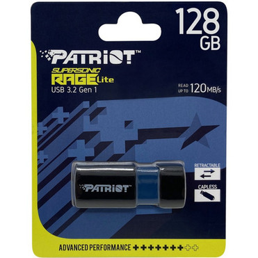 Patriot Memory Supersonic Rage Lite USB 32 Gen 1 Flash Drives - 128GB - 128 GB - USB 32 Gen 1 - 120 MBs Read Speed - Black Blue PEF128GRLB32U