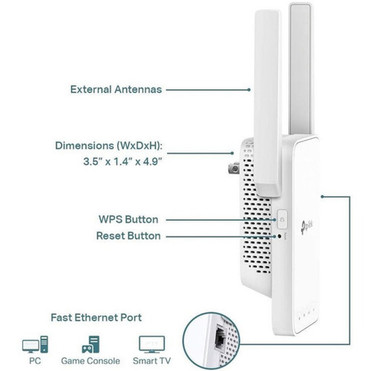 TP-Link RE315 Dual Band IEEE 80211ac 117 Gbits Wireless Range Extender - 240 GHz 5 GHz - External - MIMO Technology - 1 x Network RE315