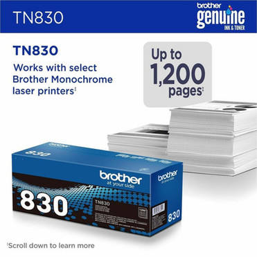 Brother Original Standard Yield Laser Toner Cartridge - Black - 1 Each - 1200 Pages TN830