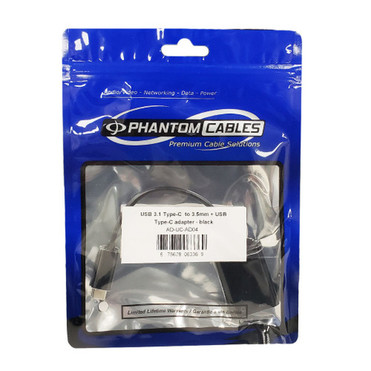 USB-C Male to 35mm 4-Pole Female  USB-C Female Headphone Adapter - Black