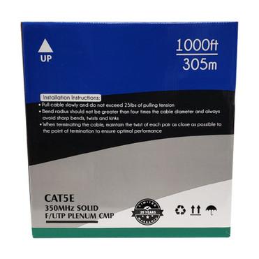 1000ft 4 Pair CAT5E 350Mhz FUTP Solid 24AWG CMR Riser Rated Bulk Cable - Black