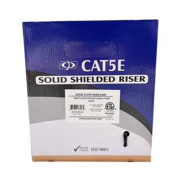 1000ft 4 Pair CAT5E 350Mhz FUTP Solid 24AWG CMR Riser Rated Bulk Cable - Black