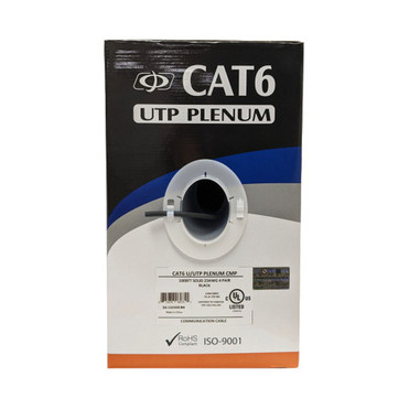 1000ft 4 Pair CAT6 Solid UUTP 550Mhz 23AWG CMP Plenum Bulk Cable - Black