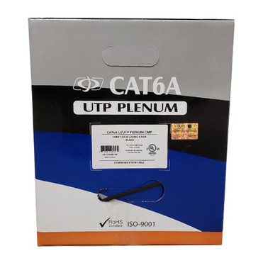 1000ft CAT6A Solid UUTP 650Mhz 23AWG CMP Plenum Bulk Cable - Black