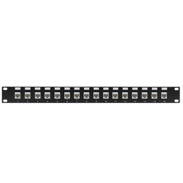 16-Port Cat6a Patch Panel 19 Rackmount 1U - Pass-Through - Black
