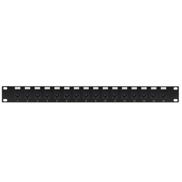 16-Port Cat6a Patch Panel 19 Rackmount 1U - Pass-Through - Black