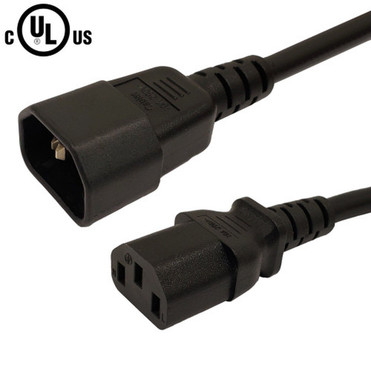 IEC C13 to IEC C14 Power Cable - SJT Jacket - 16AWG 13A 250V - 12ft - Black