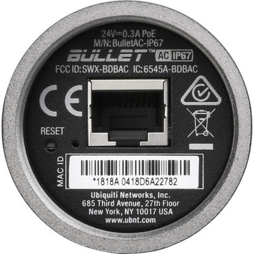 Ubiquiti Bullet AC BulletAC-IP67 IEEE 80211ac 300 Mbits Wireless Access Point - 240 GHz 5 GHz - 1 x Network RJ-45 - Gigabit - - BULLETAC-IP67