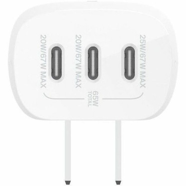 Belkin 67W Portable 3-Port USB-C Wall Charger - 3xUSB-C 67W Total - Fast Charging - Power Adapter - White - 67 W - White WCC002DQWH