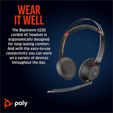 Poly Blackwire 5220 Stereo USB-C Headset  35mm Plug  USB-CA Adapter - Microsoft Teams Certification - Stereo - USB Type C 35mm 8X231AA